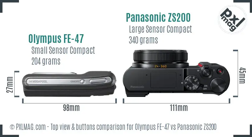 Olympus FE-47 vs Panasonic ZS200 top view buttons comparison