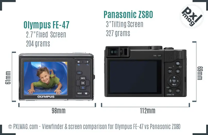Olympus FE-47 vs Panasonic ZS80 Screen and Viewfinder comparison