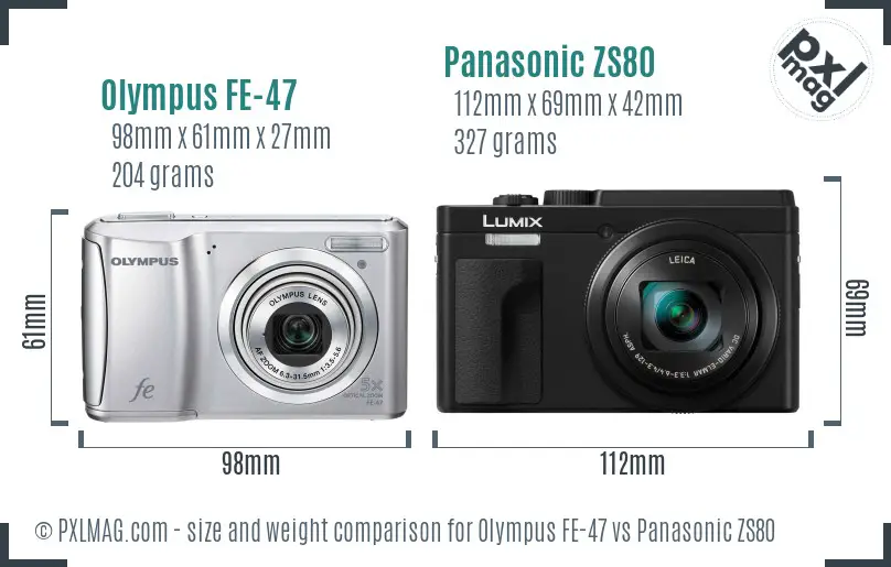 Olympus FE-47 vs Panasonic ZS80 size comparison