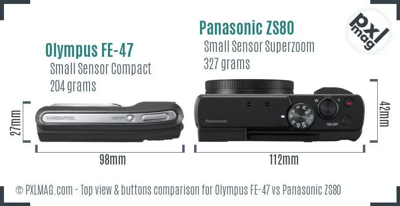 Olympus FE-47 vs Panasonic ZS80 top view buttons comparison