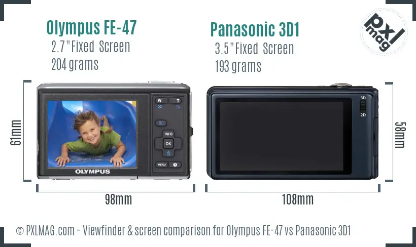 Olympus FE-47 vs Panasonic 3D1 Screen and Viewfinder comparison