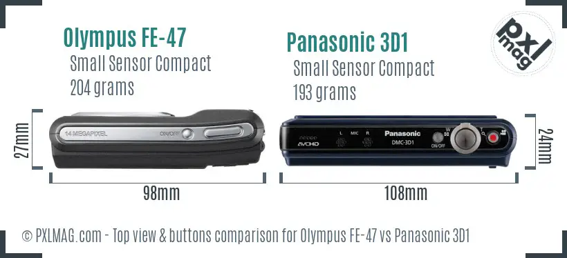 Olympus FE-47 vs Panasonic 3D1 top view buttons comparison