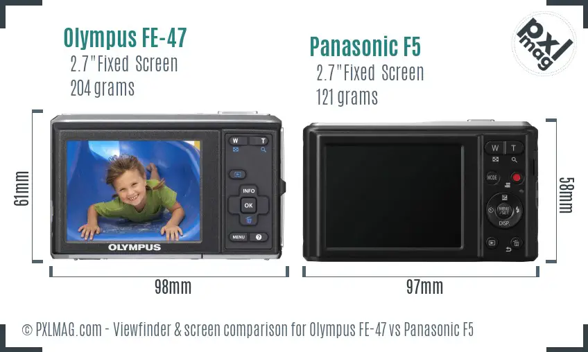 Olympus FE-47 vs Panasonic F5 Screen and Viewfinder comparison