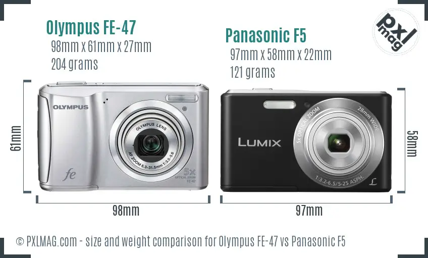 Olympus FE-47 vs Panasonic F5 size comparison