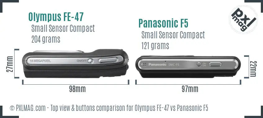 Olympus FE-47 vs Panasonic F5 top view buttons comparison