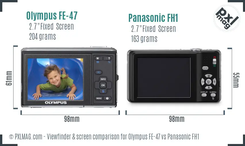 Olympus FE-47 vs Panasonic FH1 Screen and Viewfinder comparison