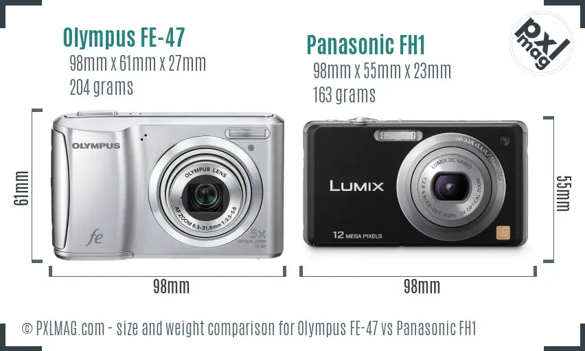 Olympus FE-47 vs Panasonic FH1 size comparison