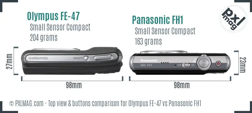 Olympus FE-47 vs Panasonic FH1 top view buttons comparison