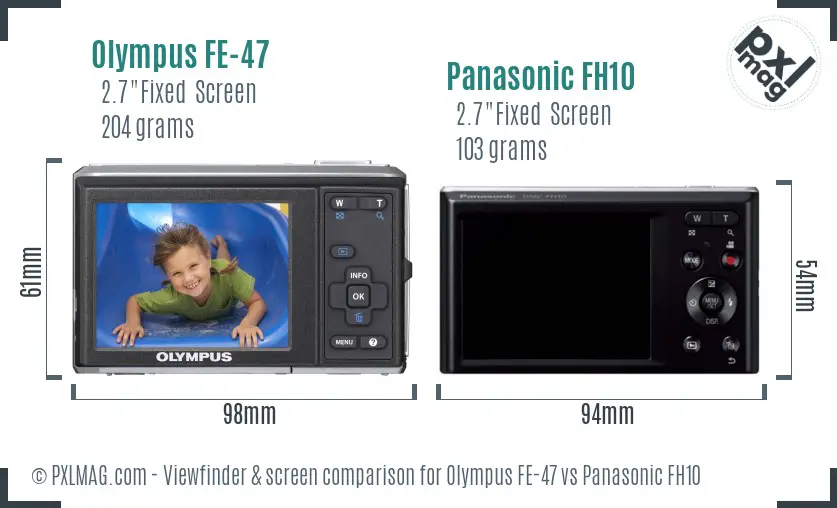 Olympus FE-47 vs Panasonic FH10 Screen and Viewfinder comparison