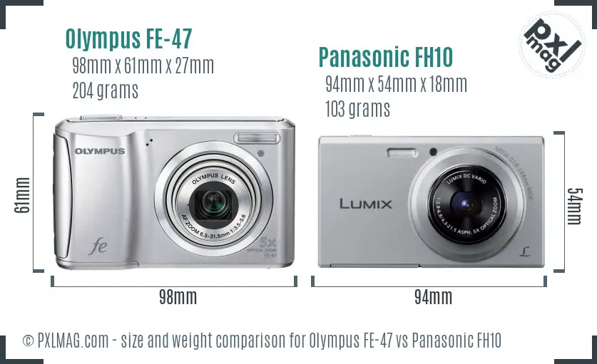 Olympus FE-47 vs Panasonic FH10 size comparison