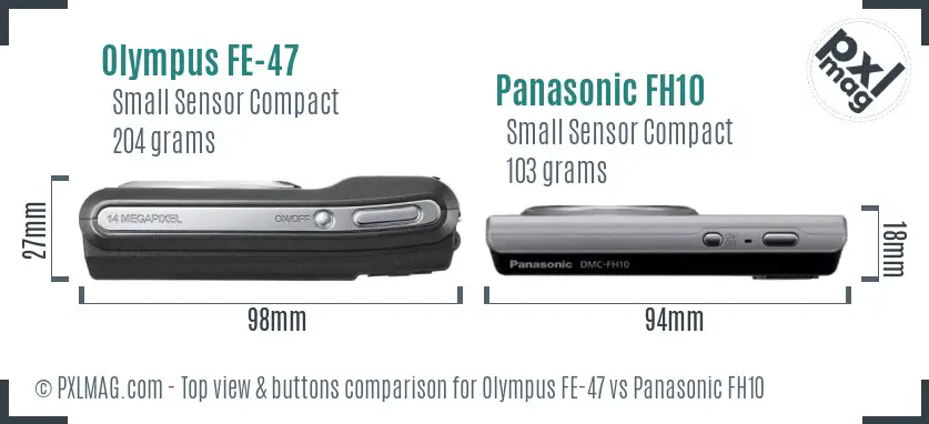Olympus FE-47 vs Panasonic FH10 top view buttons comparison
