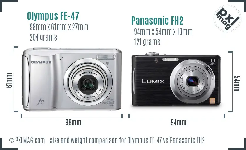 Olympus FE-47 vs Panasonic FH2 size comparison