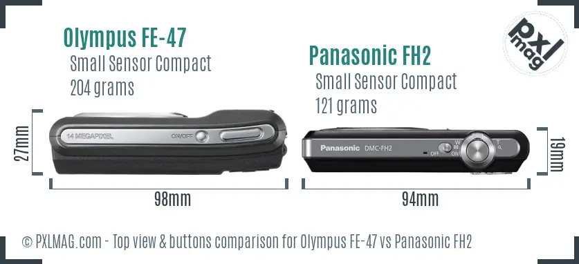 Olympus FE-47 vs Panasonic FH2 top view buttons comparison