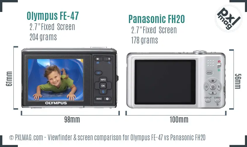 Olympus FE-47 vs Panasonic FH20 Screen and Viewfinder comparison
