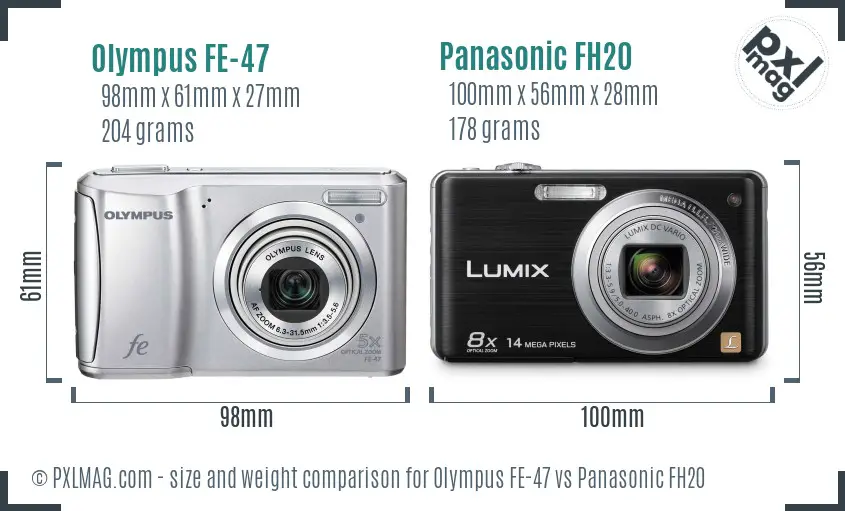 Olympus FE-47 vs Panasonic FH20 size comparison