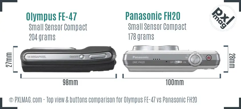 Olympus FE-47 vs Panasonic FH20 top view buttons comparison