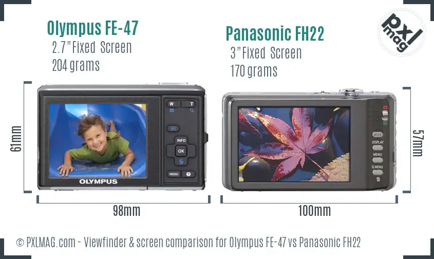 Olympus FE-47 vs Panasonic FH22 Screen and Viewfinder comparison
