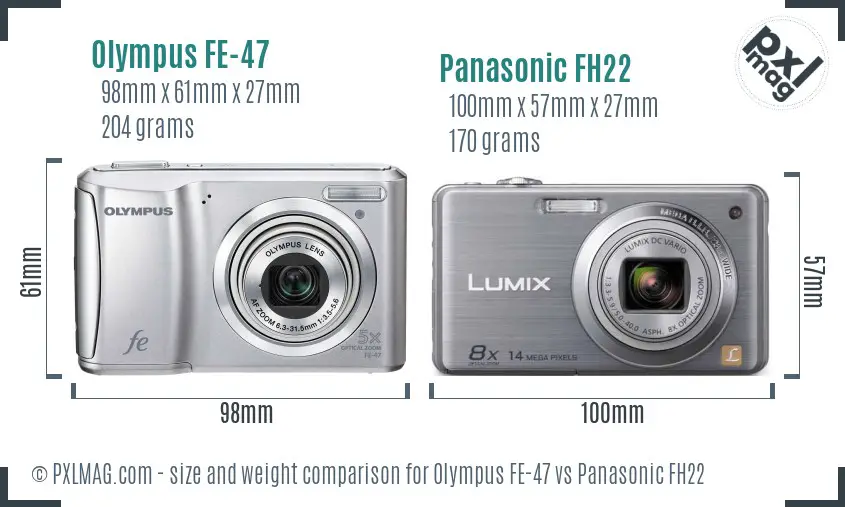 Olympus FE-47 vs Panasonic FH22 size comparison