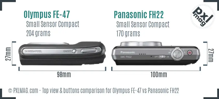 Olympus FE-47 vs Panasonic FH22 top view buttons comparison