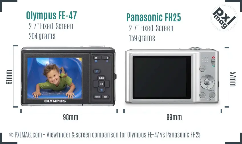 Olympus FE-47 vs Panasonic FH25 Screen and Viewfinder comparison