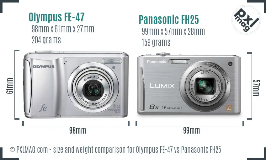 Olympus FE-47 vs Panasonic FH25 size comparison