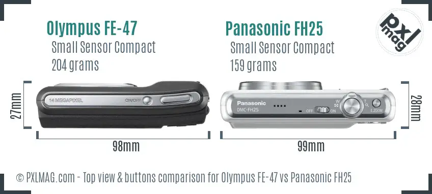 Olympus FE-47 vs Panasonic FH25 top view buttons comparison
