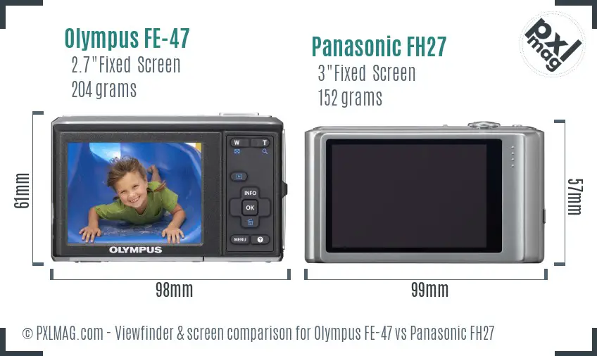 Olympus FE-47 vs Panasonic FH27 Screen and Viewfinder comparison