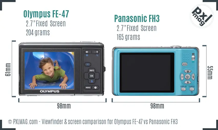 Olympus FE-47 vs Panasonic FH3 Screen and Viewfinder comparison