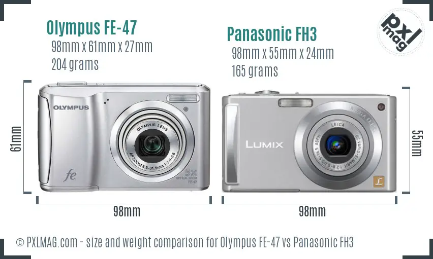 Olympus FE-47 vs Panasonic FH3 size comparison