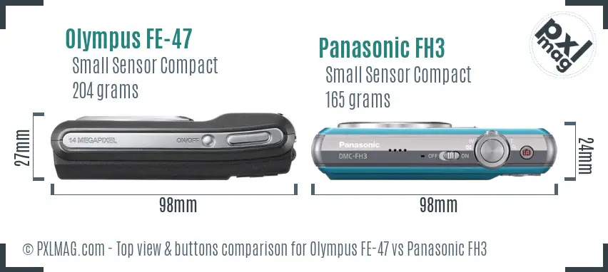 Olympus FE-47 vs Panasonic FH3 top view buttons comparison