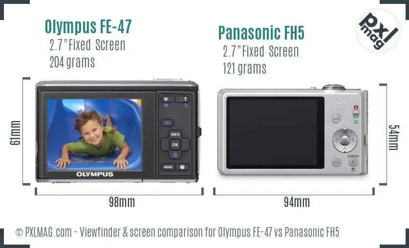 Olympus FE-47 vs Panasonic FH5 Screen and Viewfinder comparison