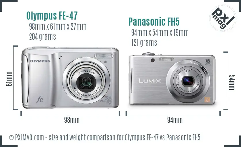 Olympus FE-47 vs Panasonic FH5 size comparison