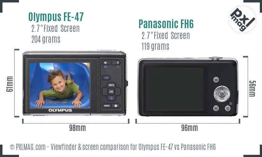 Olympus FE-47 vs Panasonic FH6 Screen and Viewfinder comparison
