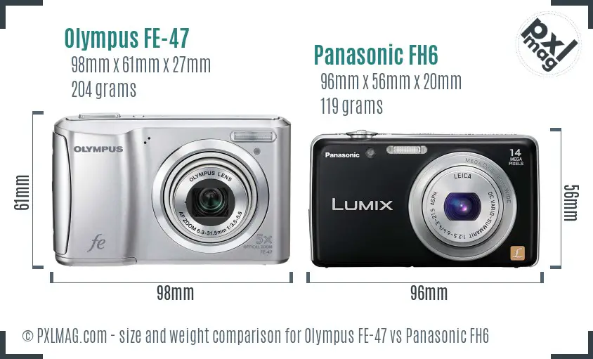Olympus FE-47 vs Panasonic FH6 size comparison
