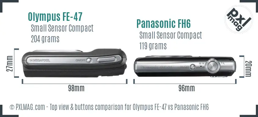 Olympus FE-47 vs Panasonic FH6 top view buttons comparison