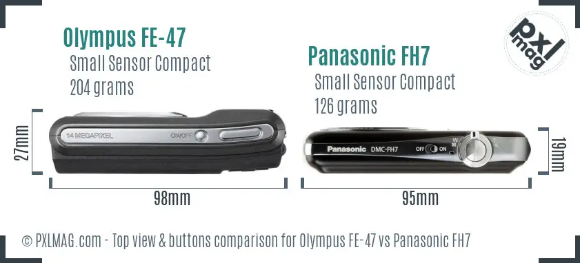 Olympus FE-47 vs Panasonic FH7 top view buttons comparison