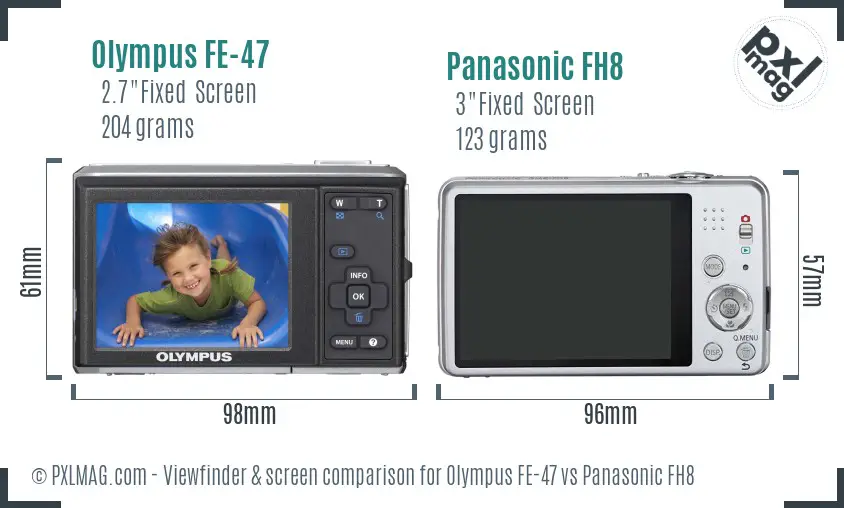 Olympus FE-47 vs Panasonic FH8 Screen and Viewfinder comparison
