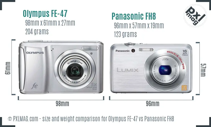 Olympus FE-47 vs Panasonic FH8 size comparison