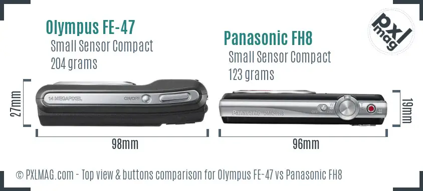 Olympus FE-47 vs Panasonic FH8 top view buttons comparison