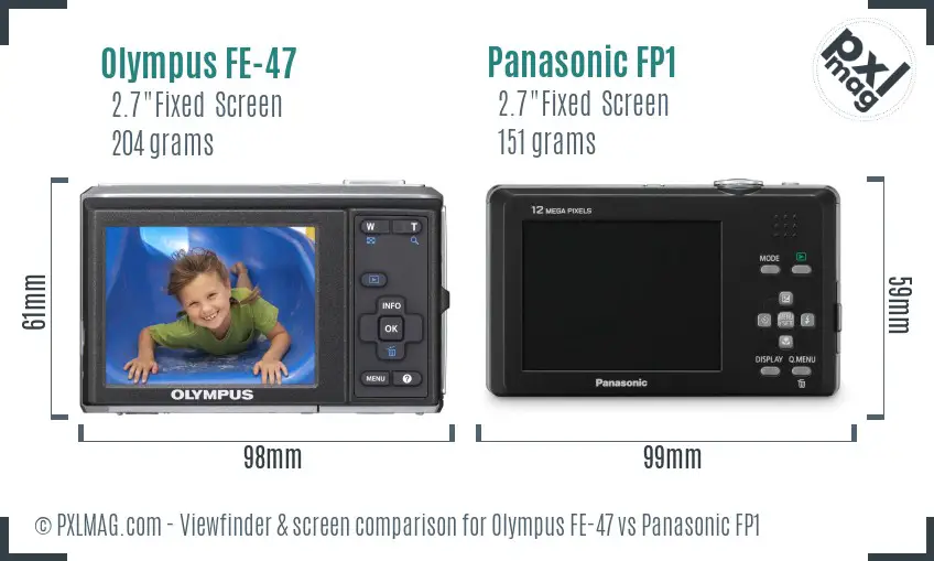 Olympus FE-47 vs Panasonic FP1 Screen and Viewfinder comparison