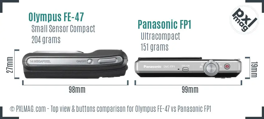 Olympus FE-47 vs Panasonic FP1 top view buttons comparison