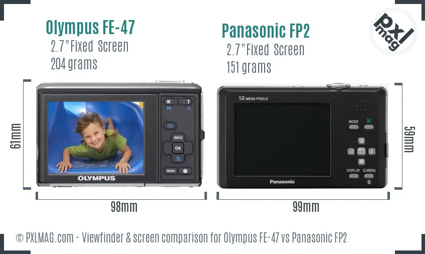 Olympus FE-47 vs Panasonic FP2 Screen and Viewfinder comparison