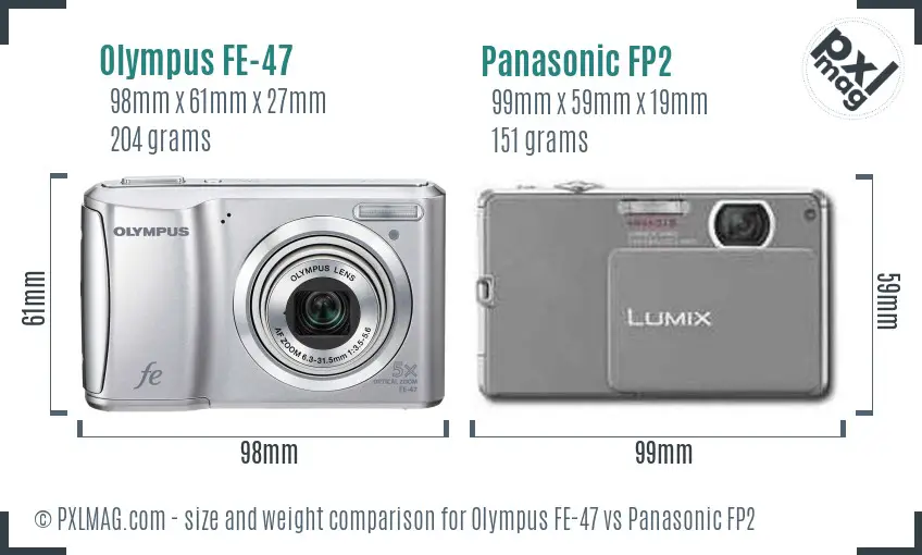 Olympus FE-47 vs Panasonic FP2 size comparison