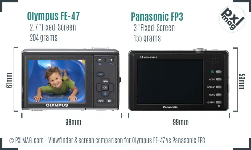 Olympus FE-47 vs Panasonic FP3 Screen and Viewfinder comparison