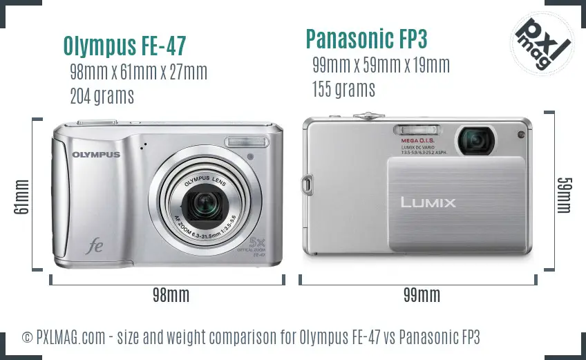 Olympus FE-47 vs Panasonic FP3 size comparison