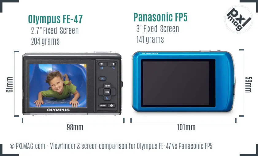 Olympus FE-47 vs Panasonic FP5 Screen and Viewfinder comparison
