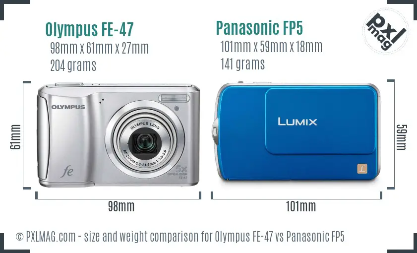 Olympus FE-47 vs Panasonic FP5 size comparison
