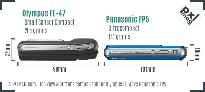 Olympus FE-47 vs Panasonic FP5 top view buttons comparison