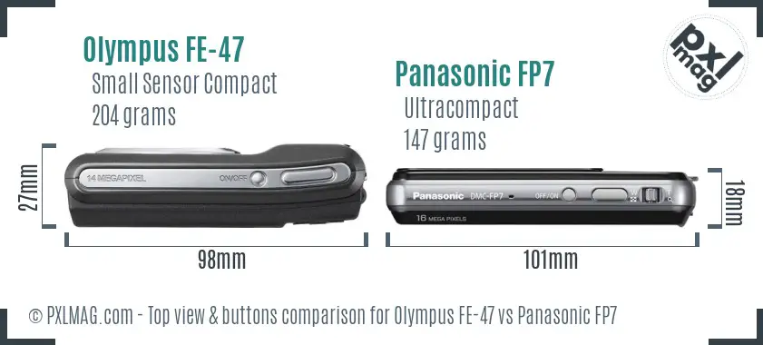Olympus FE-47 vs Panasonic FP7 top view buttons comparison