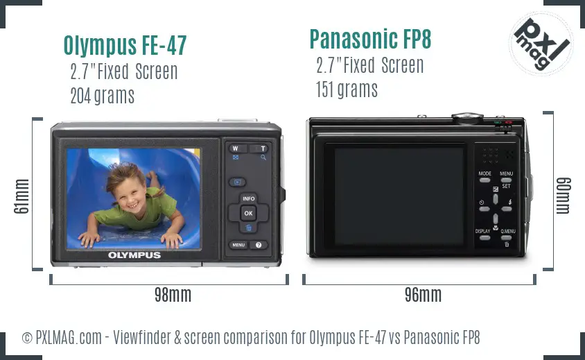 Olympus FE-47 vs Panasonic FP8 Screen and Viewfinder comparison